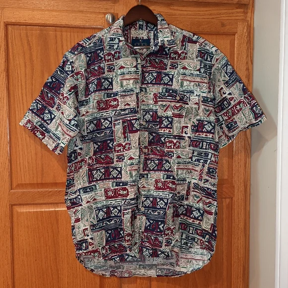 Enro Shirts | Vintage Enro Short Sleeve Button Up Dress Shirt Men Size M Multicolor Tribal Pri | Color: Blue/Red | Size: M | Ahwuga1's Closet Enro Shirts | Vintage Enro Short Sleeve Button Up Dress Shirt Men Size M Multicolor Tribal Pri | Color: Blue/Red | Size: M | Ahwuga1's Closet